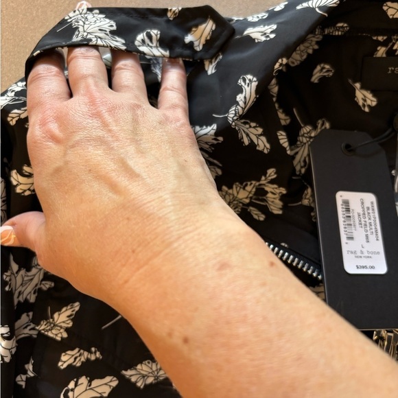 NWT Rag and Bone Black and White Leaf Print Cropped Field Windbreaker - Picture 9 of 10